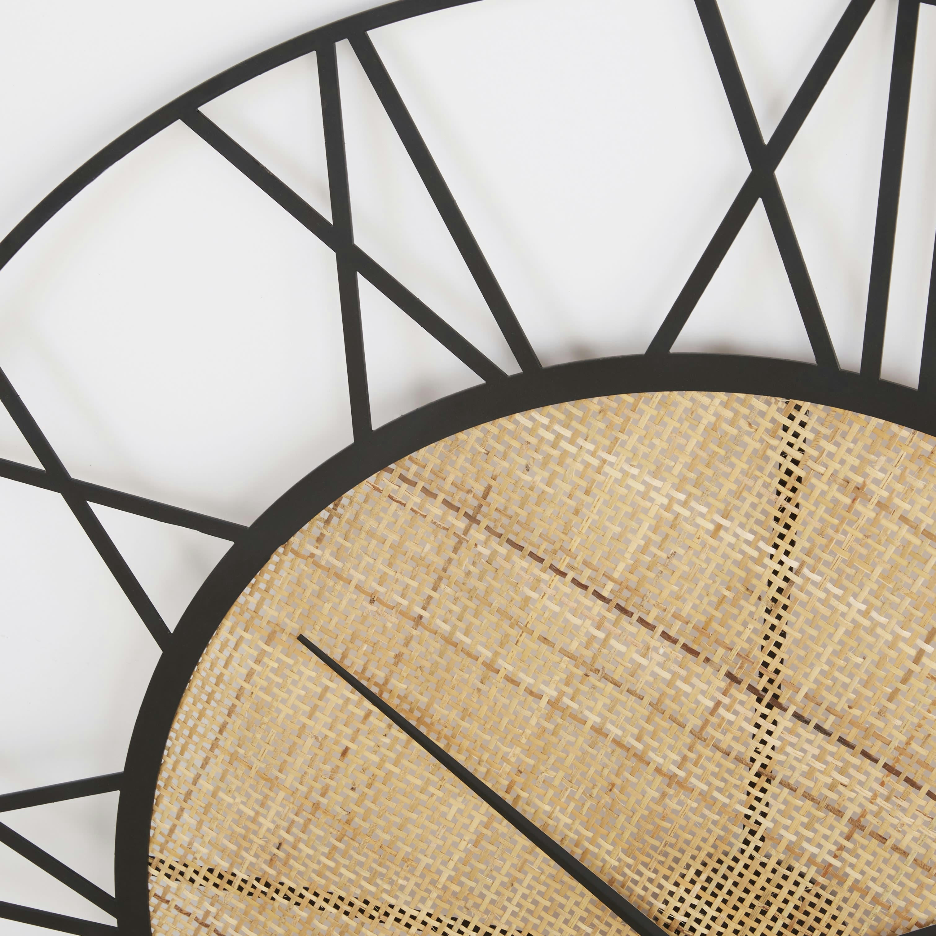 SPECTRA - Horloge murale en métal noir et rotin tressé D90