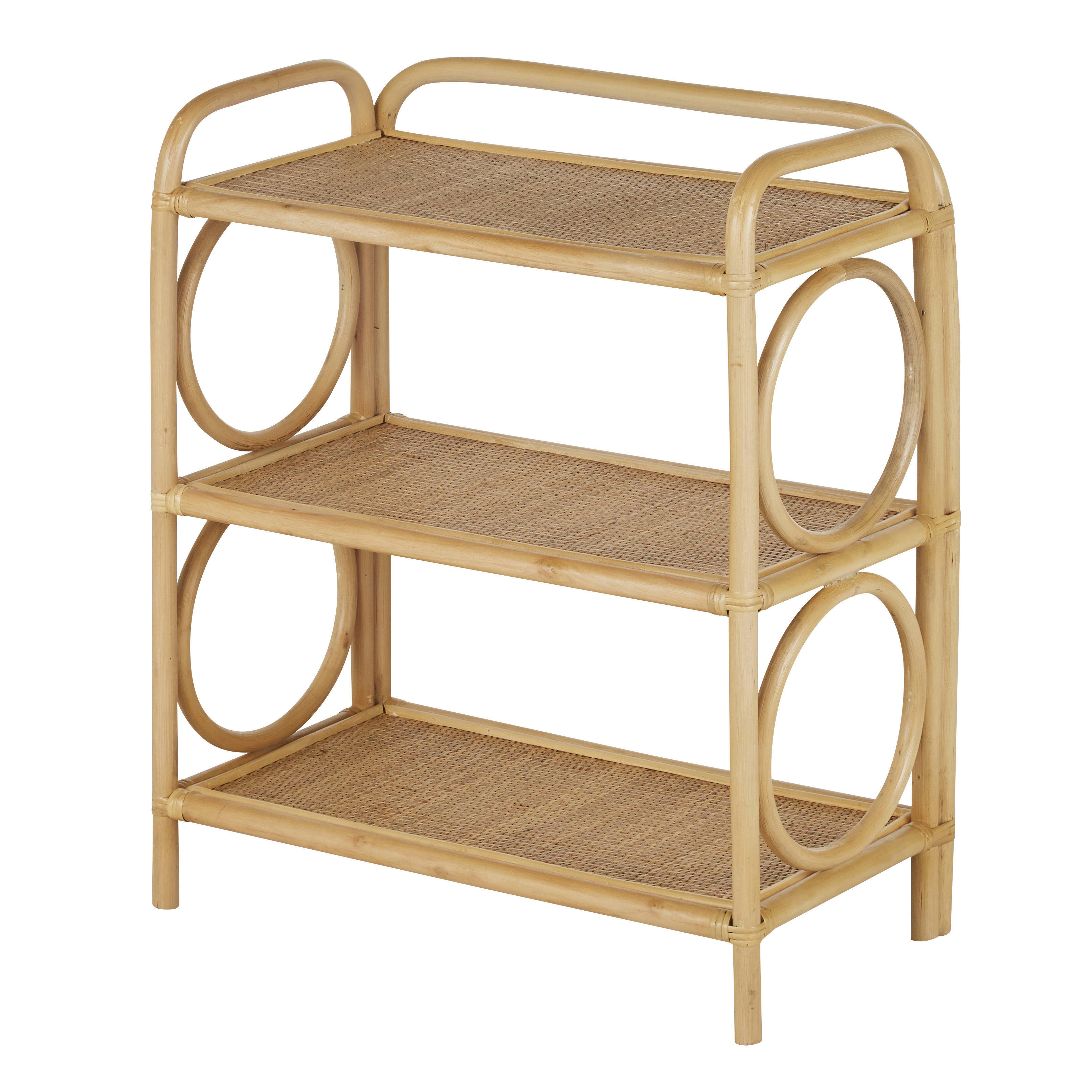 ALAN - Bout de canapé vintage en bois de peuplier et rotin