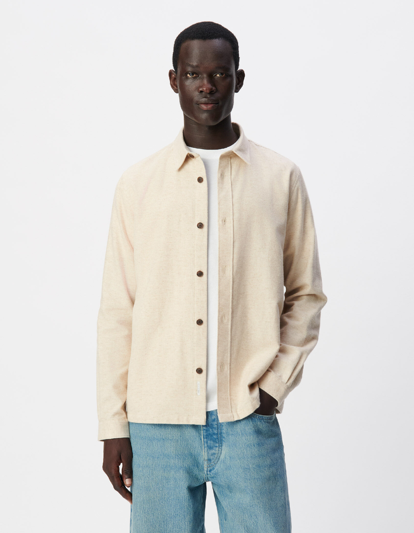 Chemise regular beige flanelle Homme
