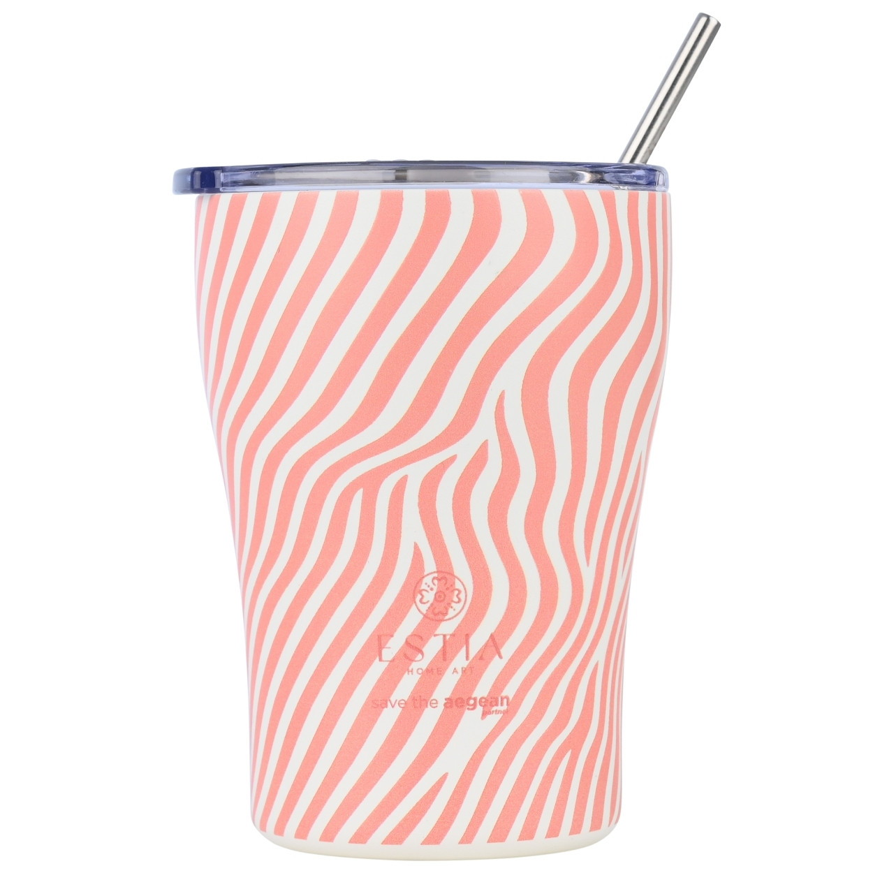 Kubek termiczny ze słomką Soft Ripple 350 ml stal nierdzewna pomarańczowy