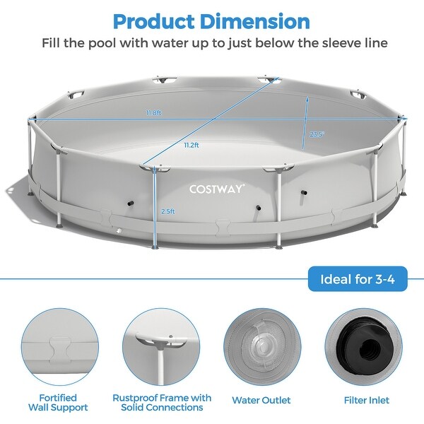 Costway Round Above Ground Swimming Pool Patio Frame Pool W/ Pool