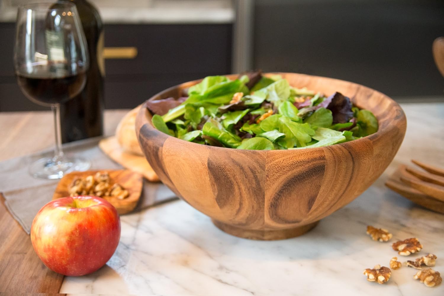 Ironwood Large Salinas Salad Bowl and Farmhouse Salad Utensil Set, Acacia Wood