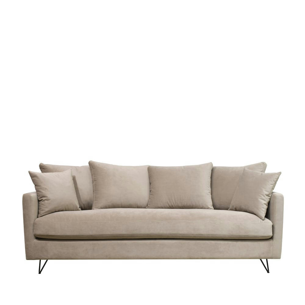 VILLABON - Canapé convertible 3 places en velours pieds épingles noirs beige