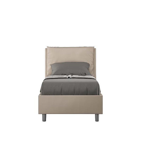 Lit en simili cuir gris tourterelle Antea avec sommier rembourré 80x210