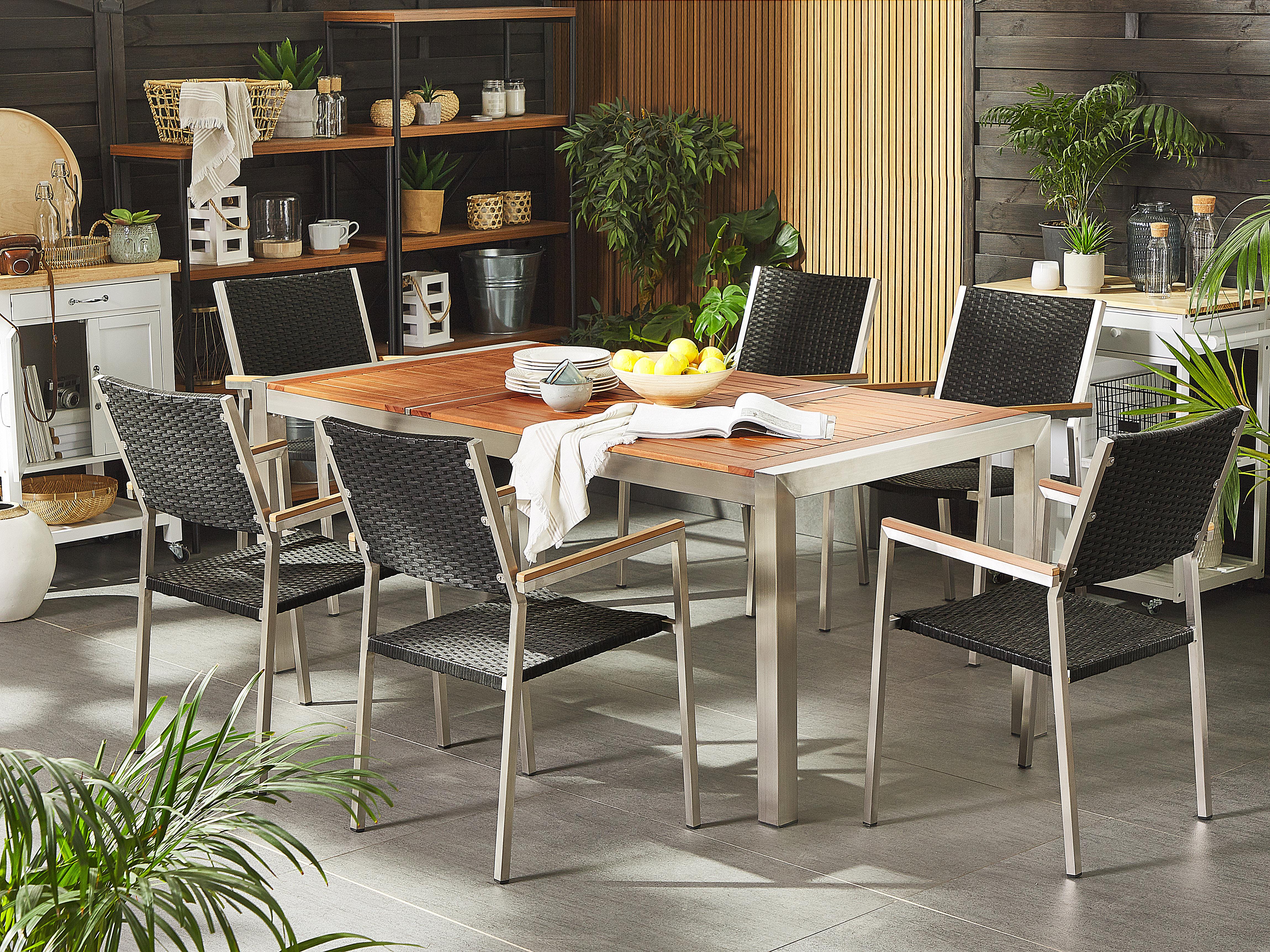 Garden Dining Set 6 Seater GROSSETO Eucalyptus Wood Brown/ Black