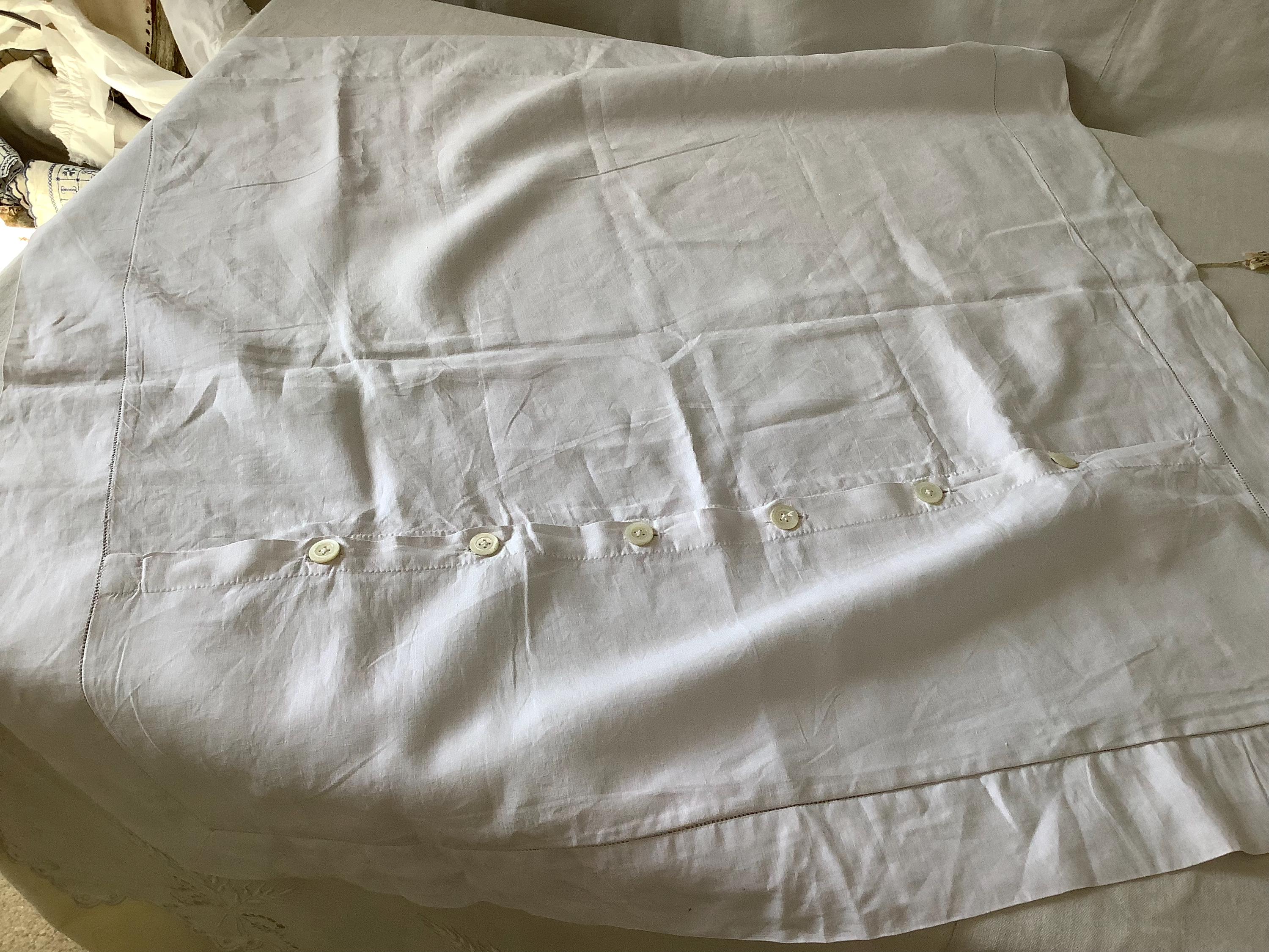 Lovely Simple Large French Pure Linen Pillow Sham Hand Needlework