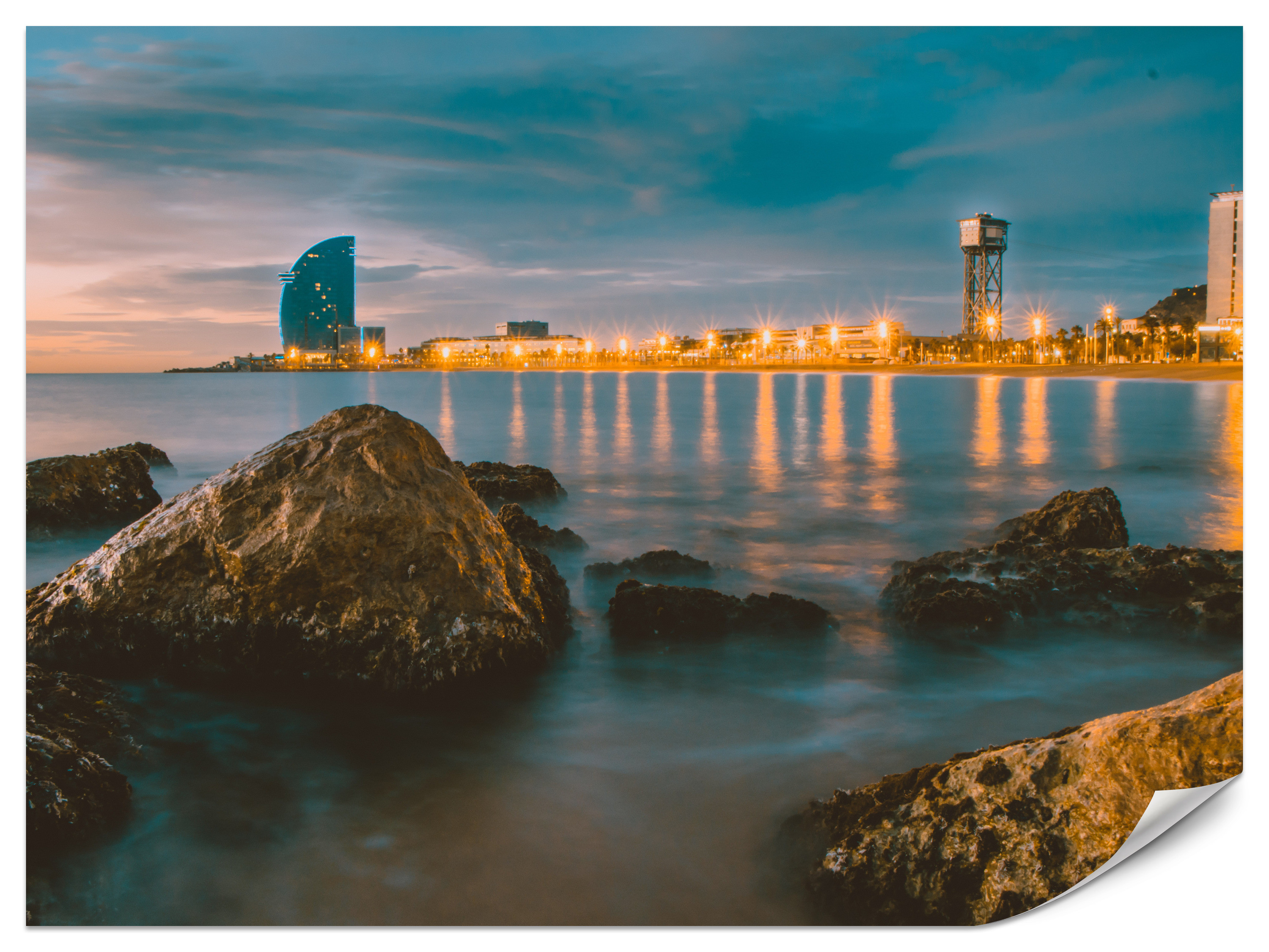 Fototapeta Wybrzeże Barcelony nocą 100x70cm