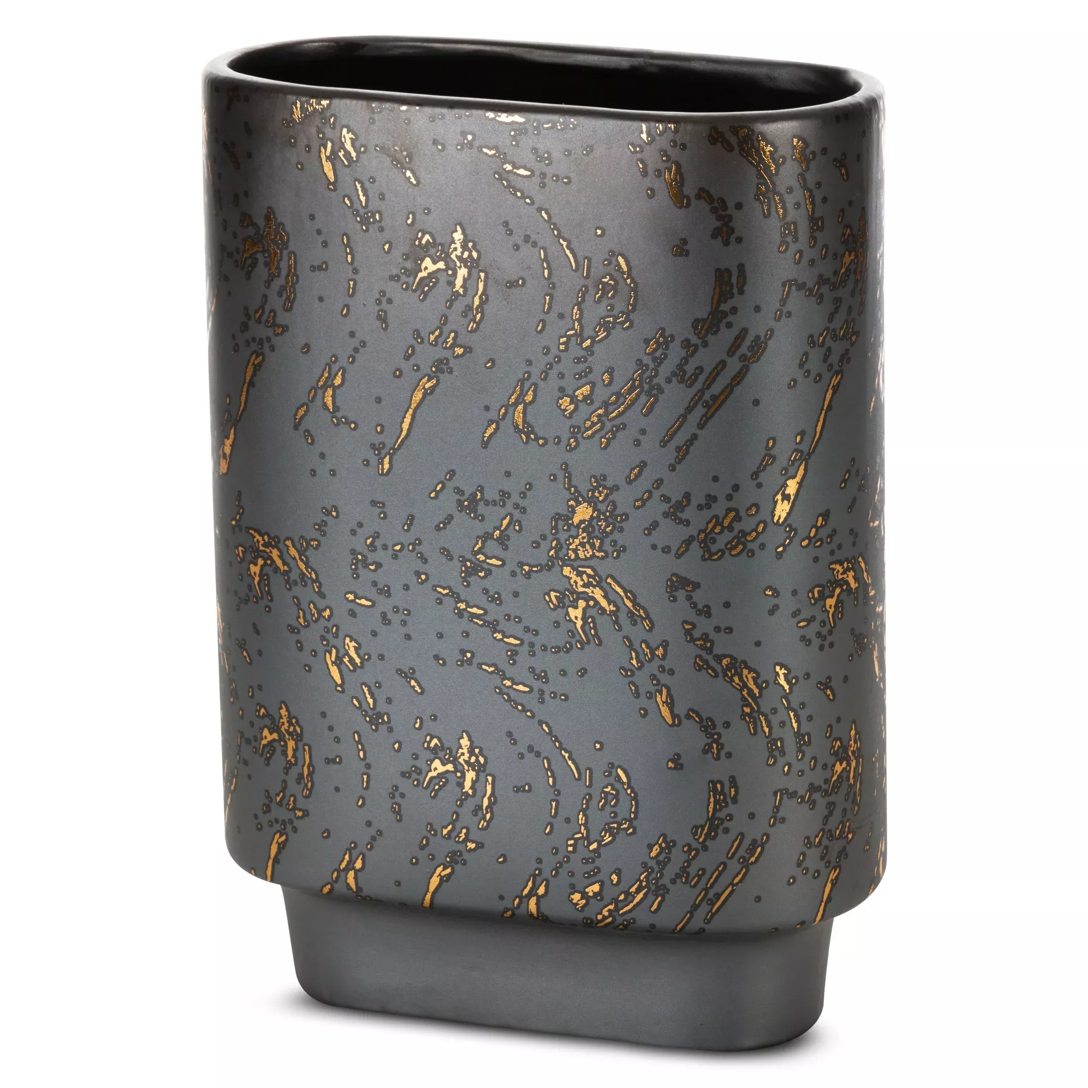 Wazon ceramiczny grafitowo-złoty dekoracyjnyzdobiony przecieranym wzorem 20x10x28 cm ARIELA