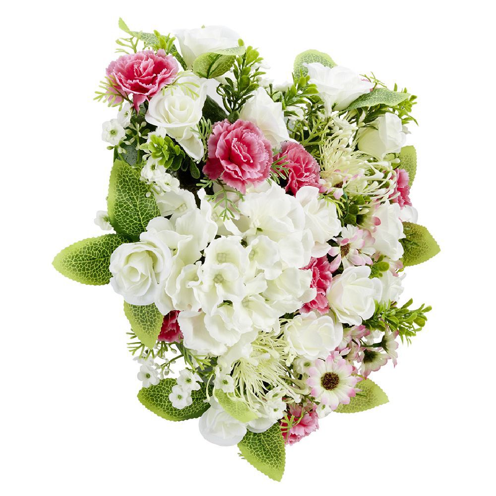 Coussin de fleurs forme coeur - Fleurs artificielles variées - Blanc