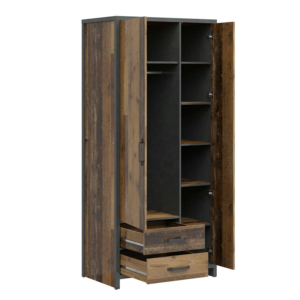 - Armoire 2 portes 2 tiroirs stratifiés naturel et gris