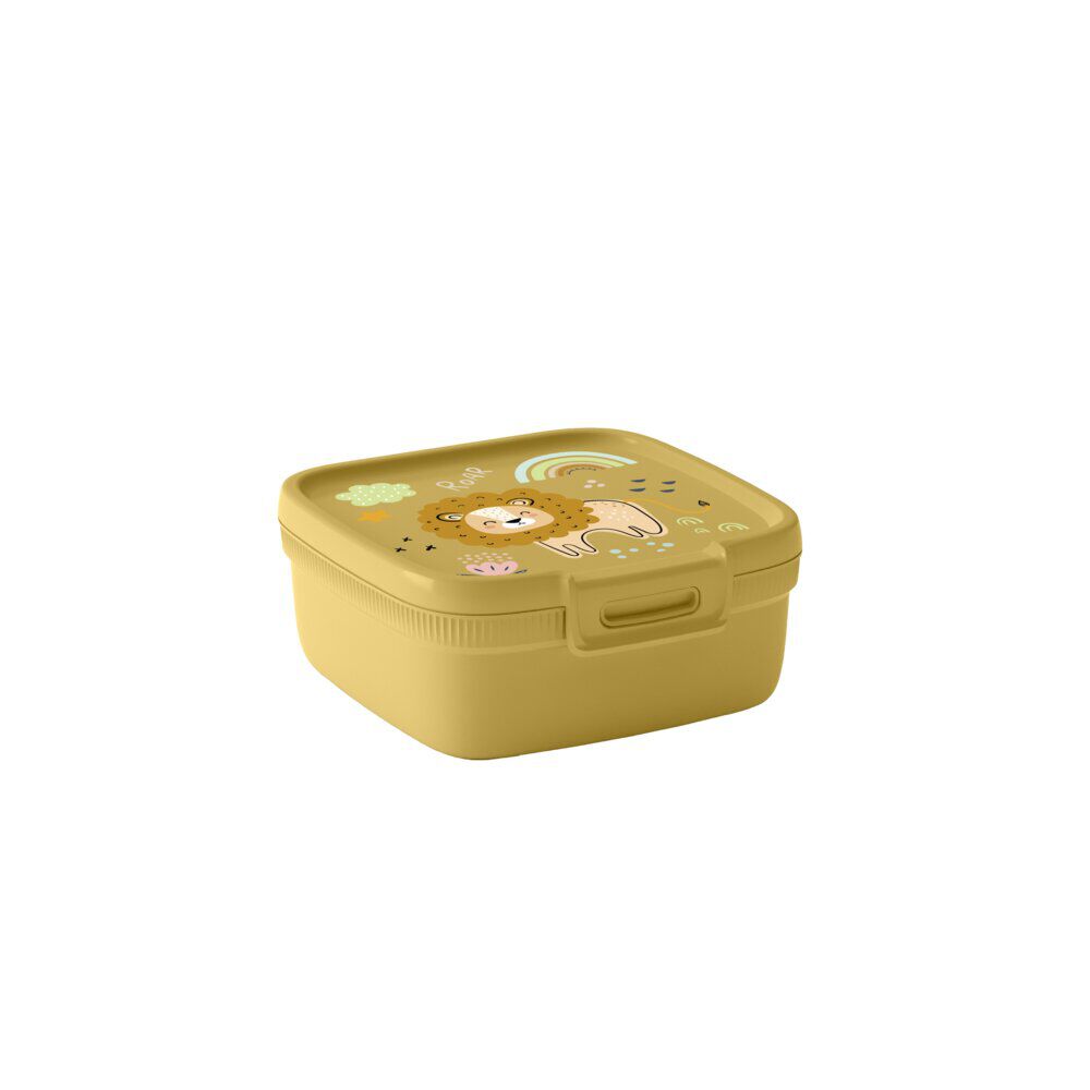 Lunchbox boÎte à go&ucirc;ter 0,9L compartimentée motif lion plastique jaune 15x14,5xH6cm
