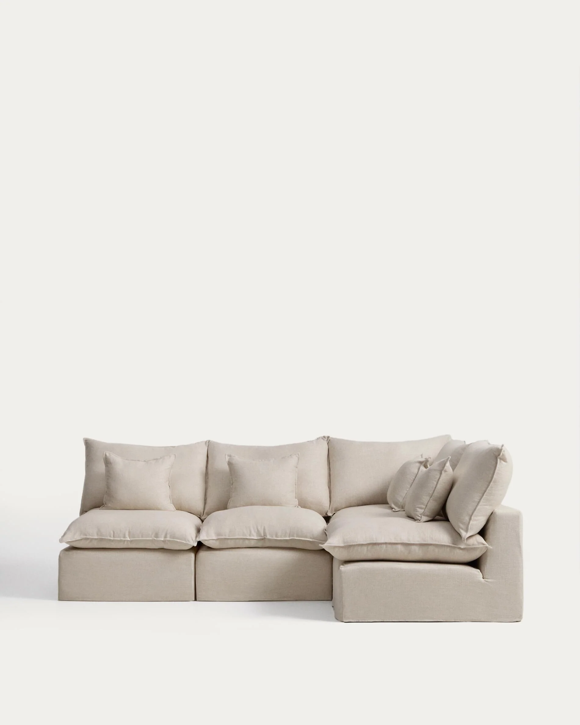 Anarela 4-seater modular corner sofa with removable covers in beige linen and viscose 287 x 197cm / 197 x 287cm FSC Mix Credit