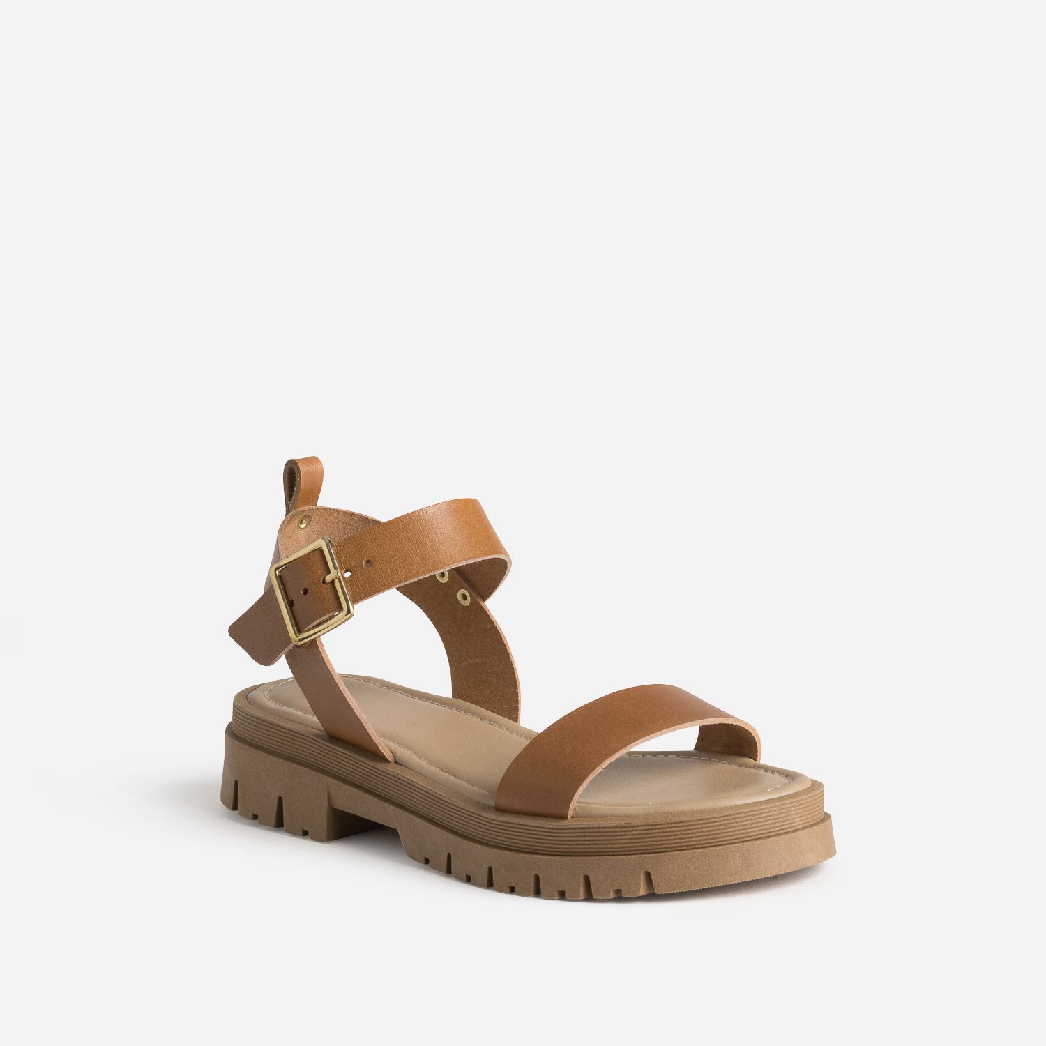 Sandale TEXTO camel cuir semelle crantée