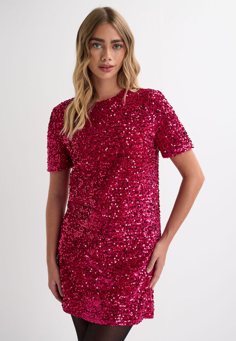 Womens Pink Sequin Bow Mini Dress