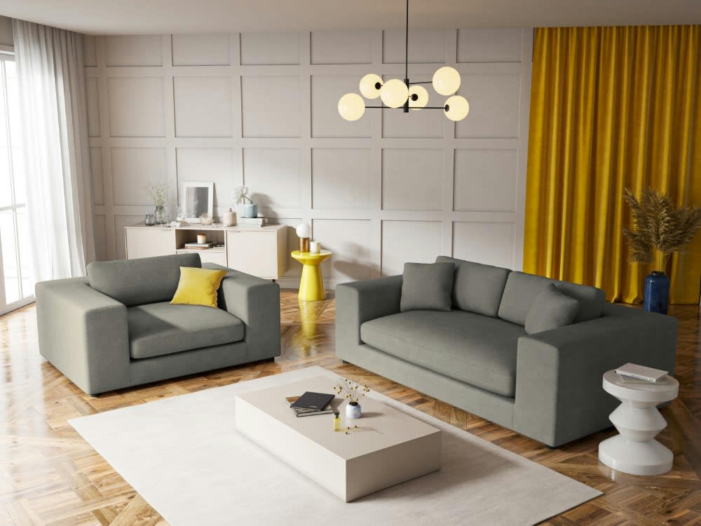 TENDANCE - Canapé 3 places en tissu structuré gris clair