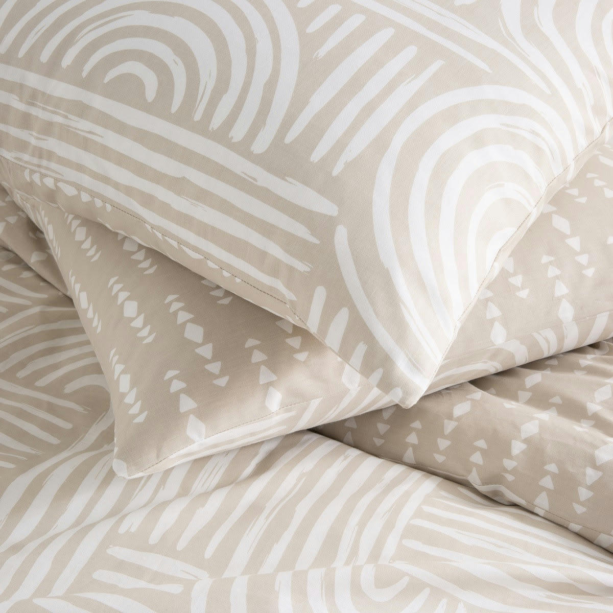 FADO - Parure de lit 2 personnes coton  imprimé beige 240x220cm