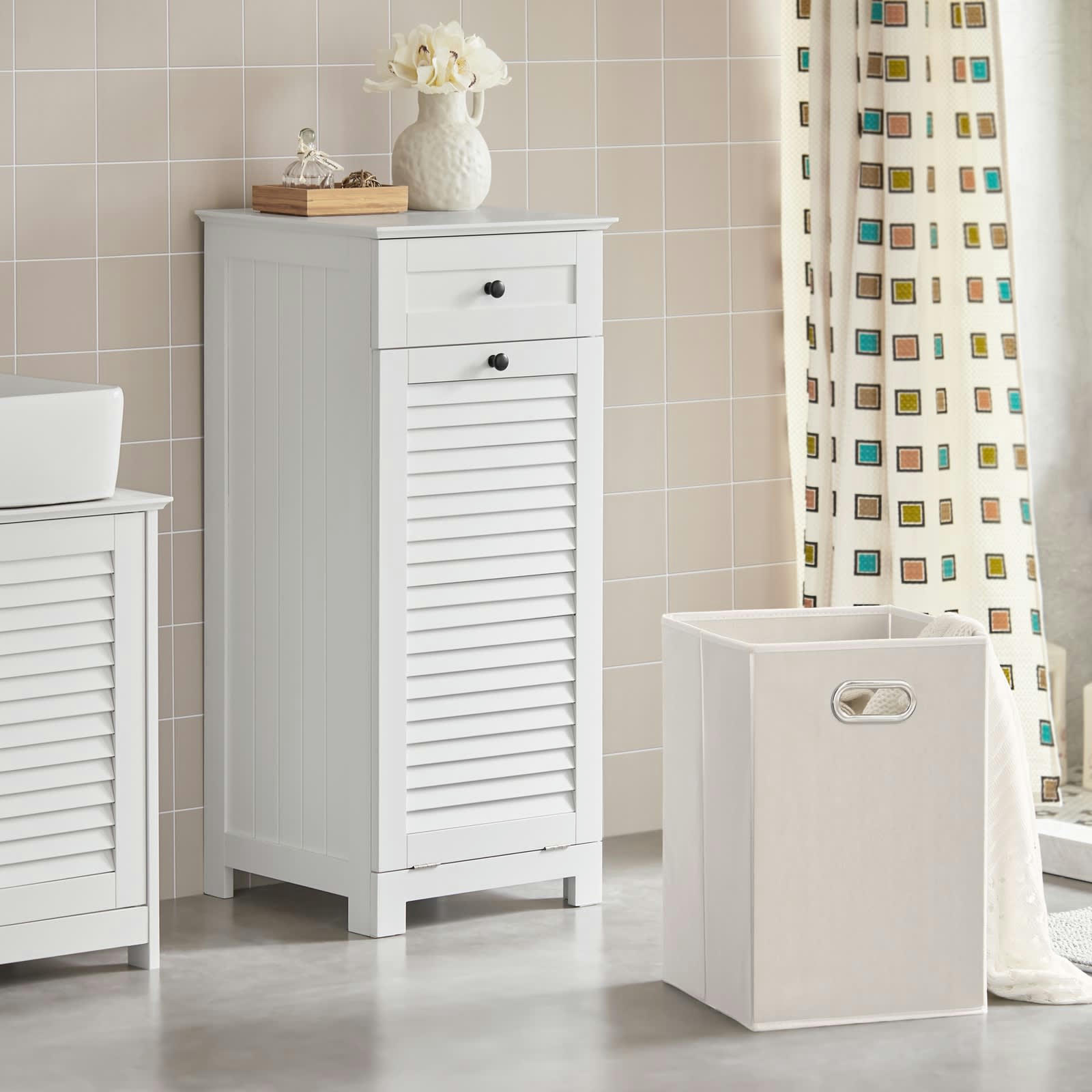 - Meuble bas de salle de bain effet bois blanc