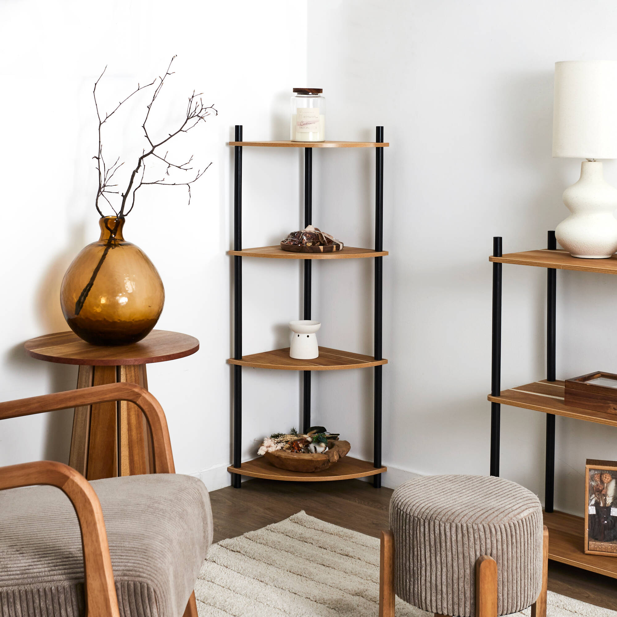 Etagère d'angle 4 niveaux en bois