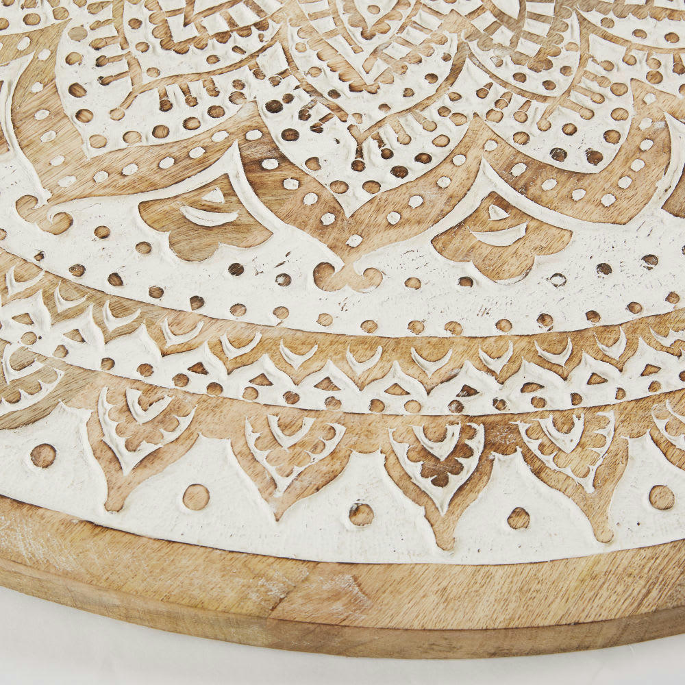 MARIA - Déco murale ronde en manguier blanchi D80
