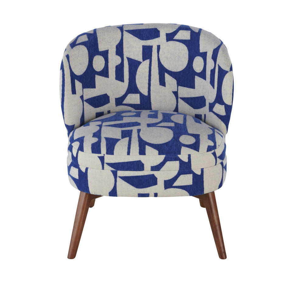 Katie - Fauteuil tissé jacquard imprimé bleu et écru