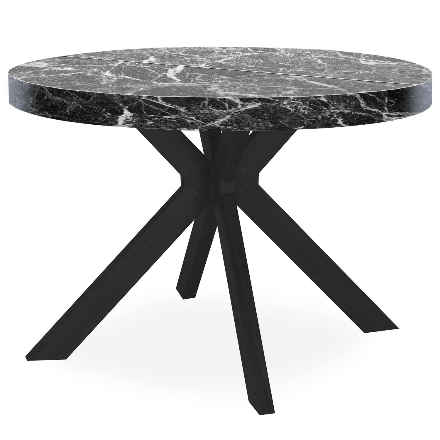 MYRIADE - Table ronde extensible noir et effet marbre noir