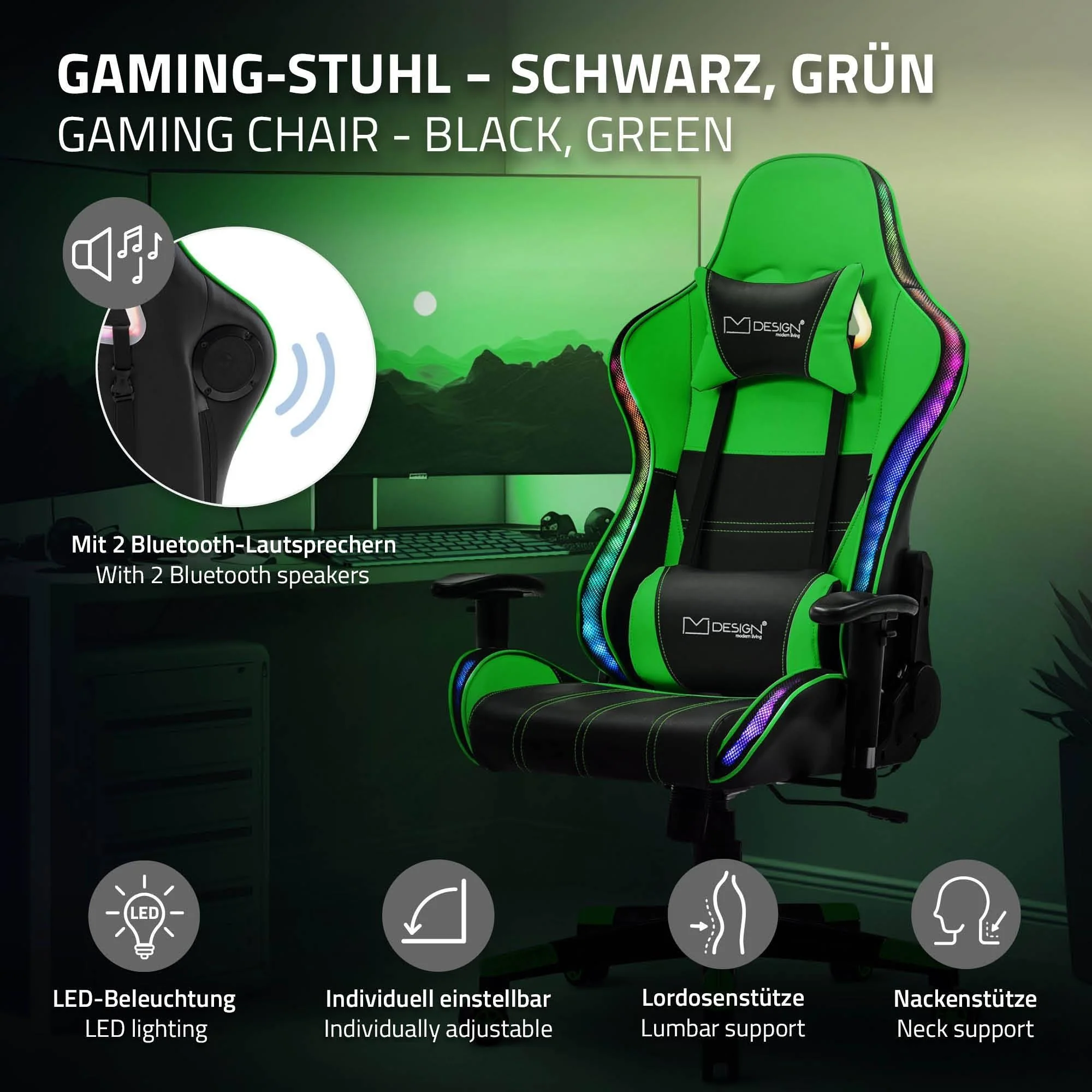 Gamestoel Xana met RGB-verlichting en Bluetooth speakers