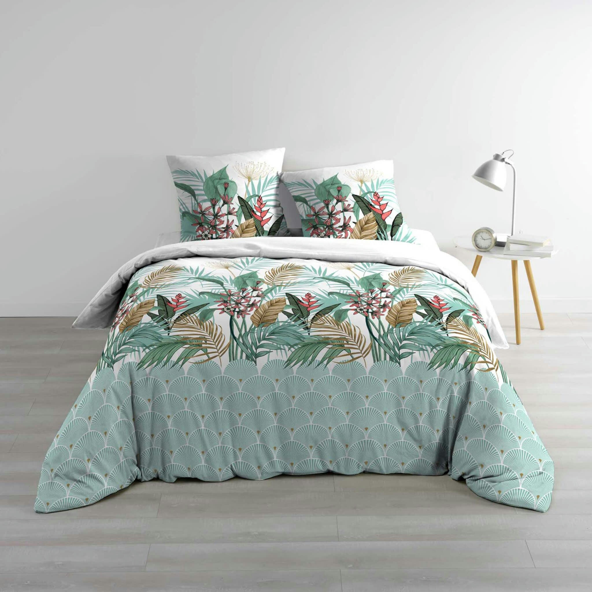 - Parure de couette 100% coton 57 fils imprimée 240x220 2 taies