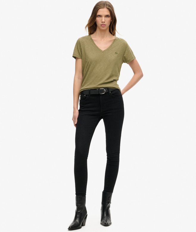 Slub Embroidered V-Neck T-Shirt