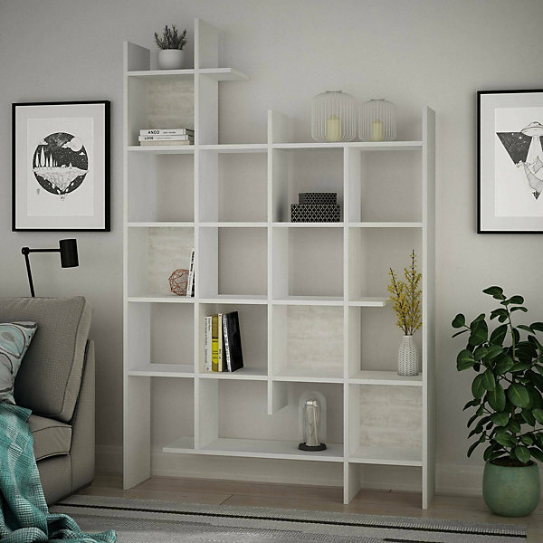 Bibliothèque Chertan, Etagère de bureau, Porte-livre mobile, Librairie, 122x26h188 cm, Blanc