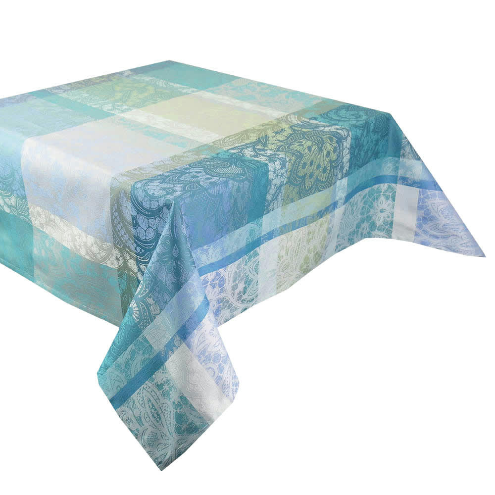 MILLE DENTELLES TURQUOISE - Nappe  pur coton Bleu 180X300