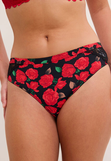 Womens 3pk Red Rose Print High Cut Briefs