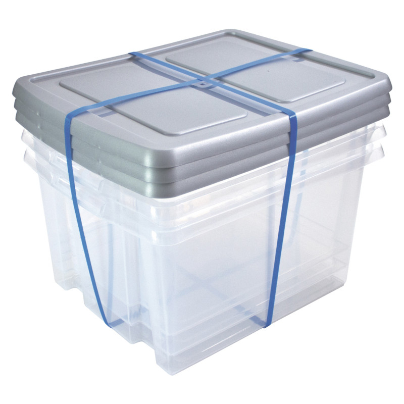 Box de rangement Nesta avec couvercle argenté 32 L 3 pièces SUNWARE