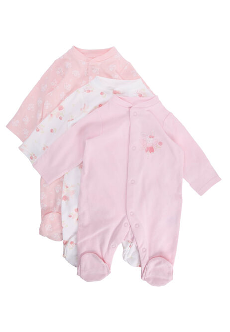 Baby Girls 3pk Pink Bunny Sleepsuits