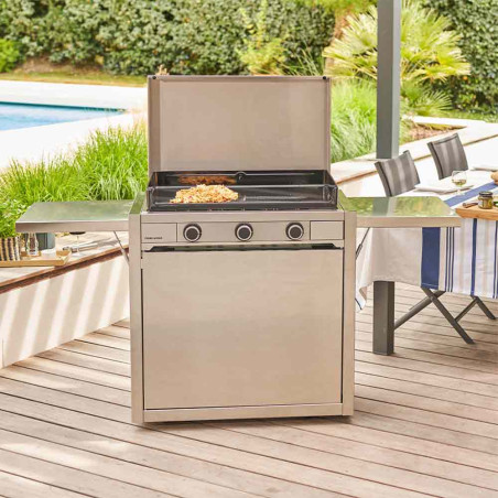 Pack plancha gaz Modern 75 inox marin   couvercle   chariot Forge Adour