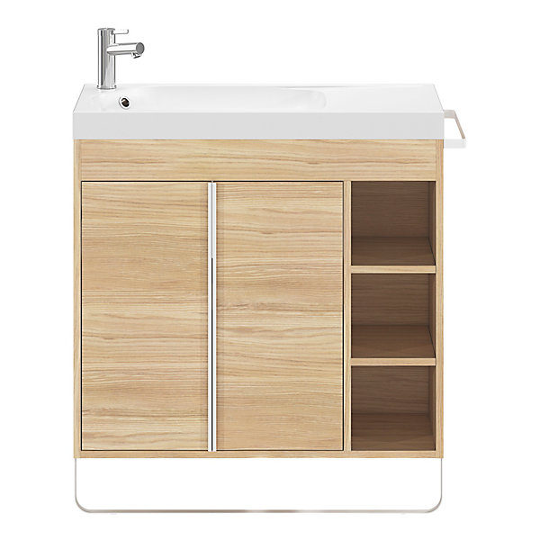 Meuble vasque faible profondeur effet bois avec porte-serviettes l.85 x H.82 x P.36 cm   plan vasque résine, GoodHome Maza