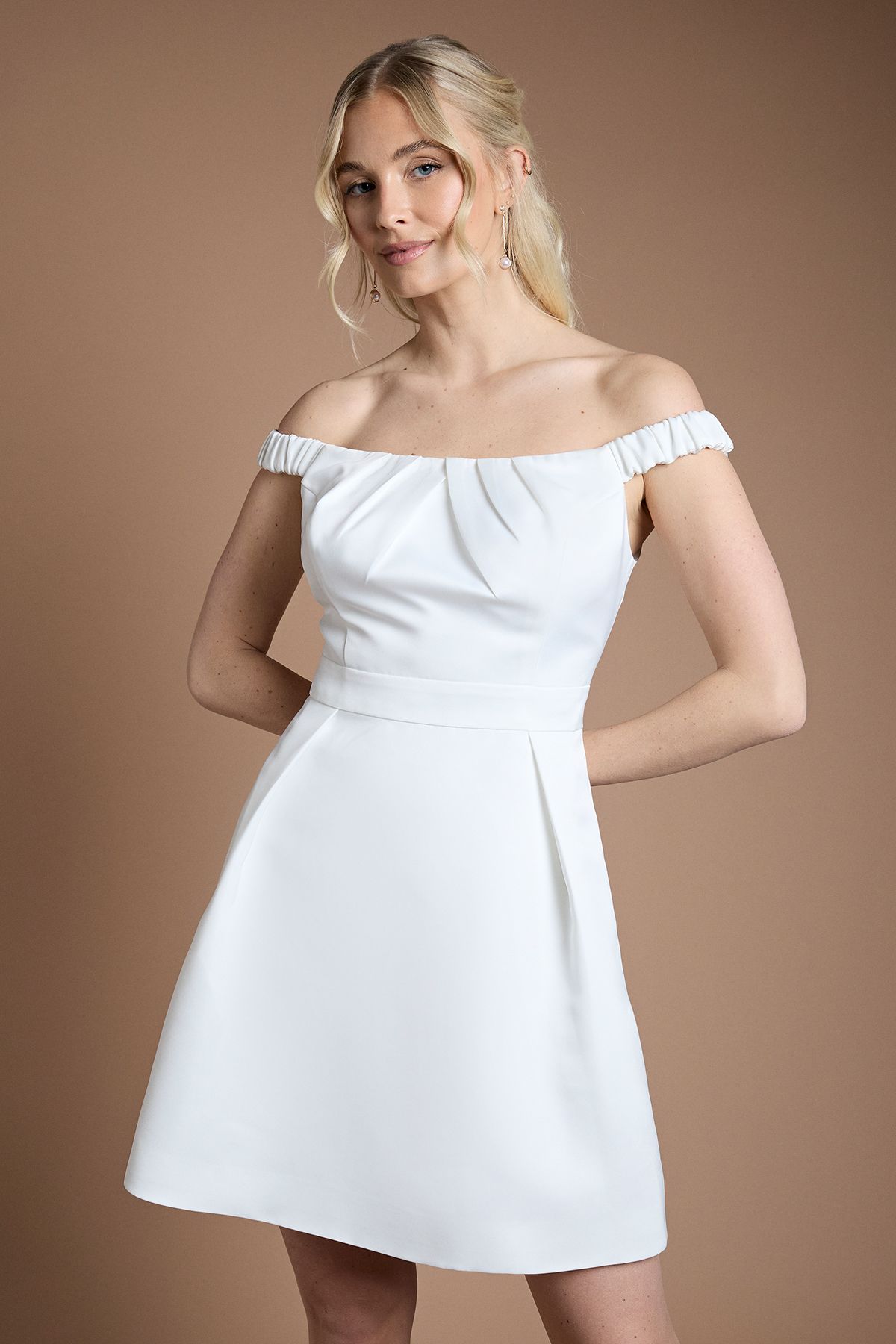 Coast Bardot Fit and Flare Hi Low Hem Mini Bridal Dress