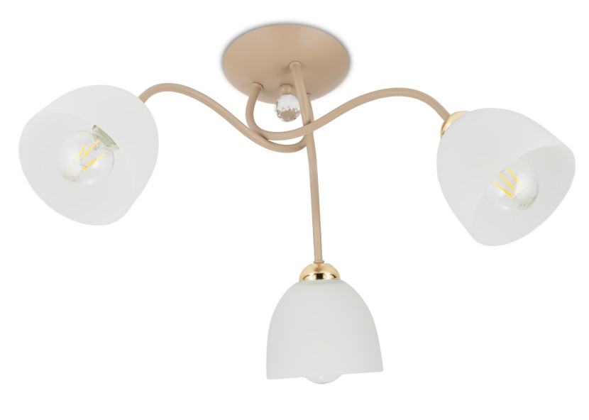 Lampa Sufitowa Tina Beżowa ze Złotym Szkło 3xE27 Nowoczesny Salon Taupe
