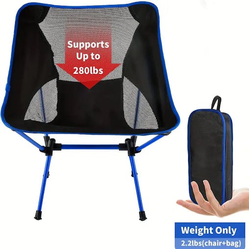 NNETM Ultralight Folding Camping Chair with Side Pocket - Sapphire