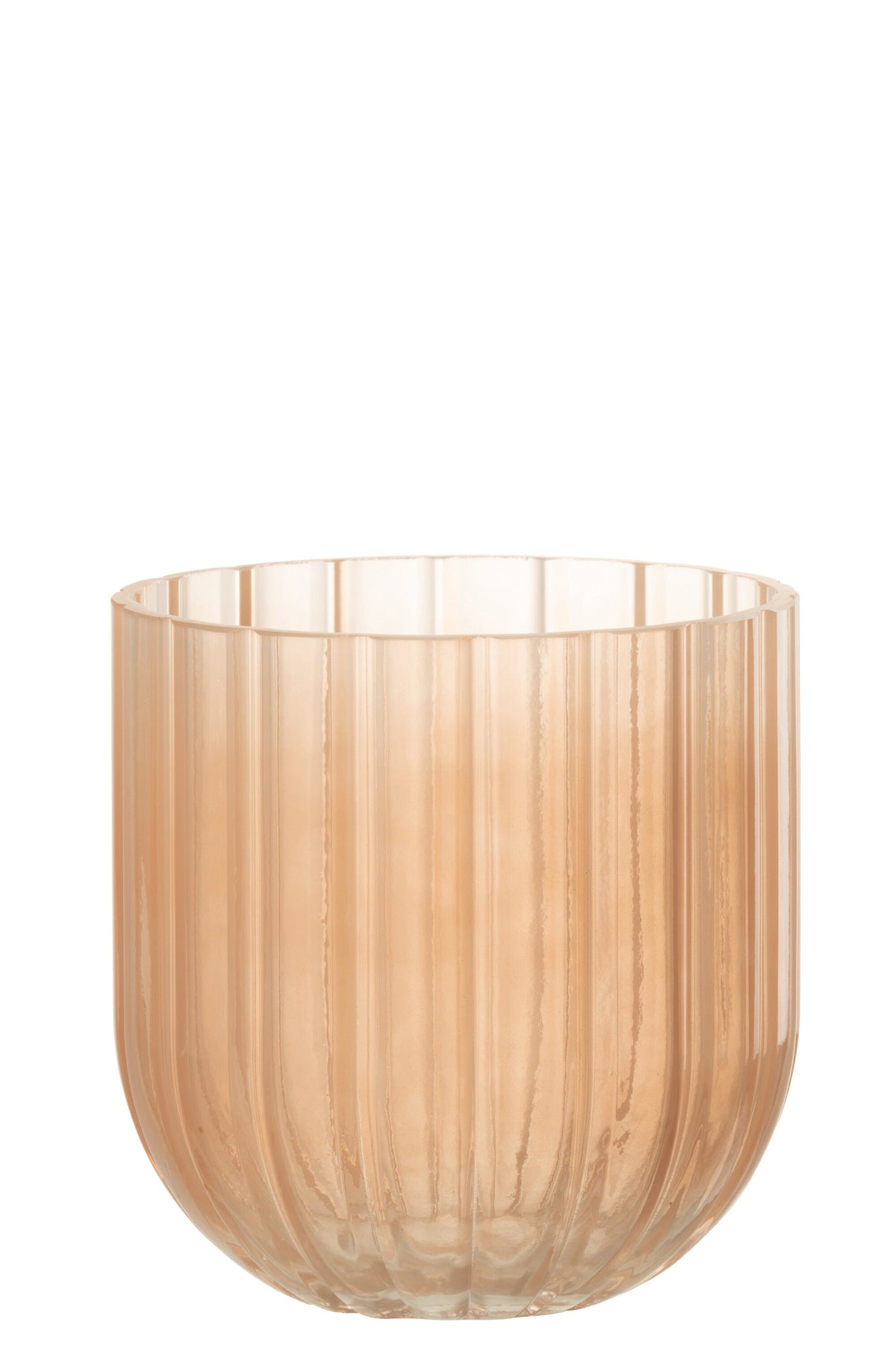 J-Line vaas Yoni Strepen - glas - transparant/perzik - small - Ø 15 cm