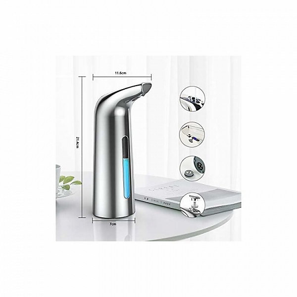 Distributeur de savon automatique argenté avec capteur, adapté à la salle de bain, à la cuisine, à l'hôtel, au restaurant