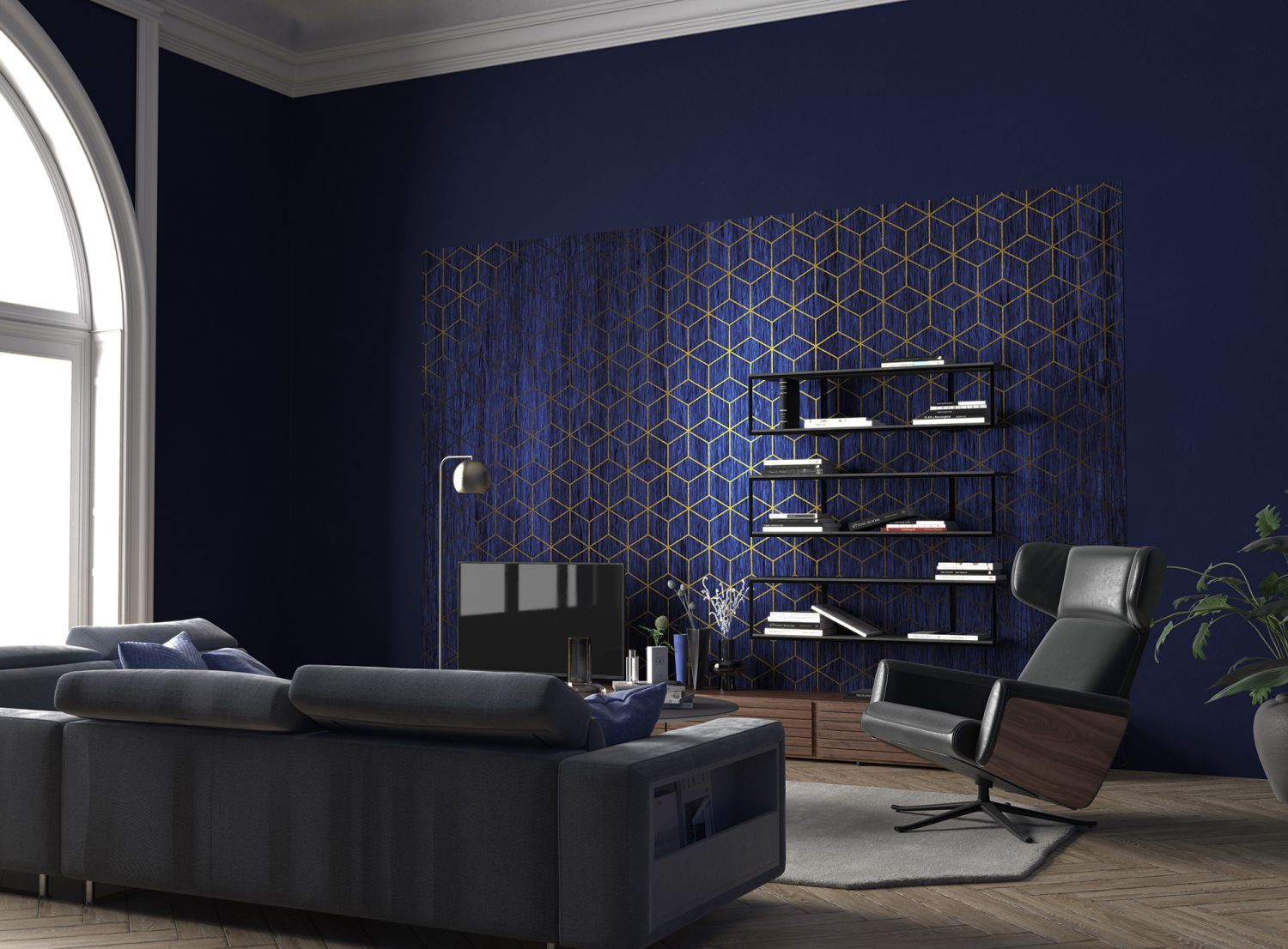 Sanders & Sanders fotobehang grafisch blauw en goud - 400 x 280 cm - 611859