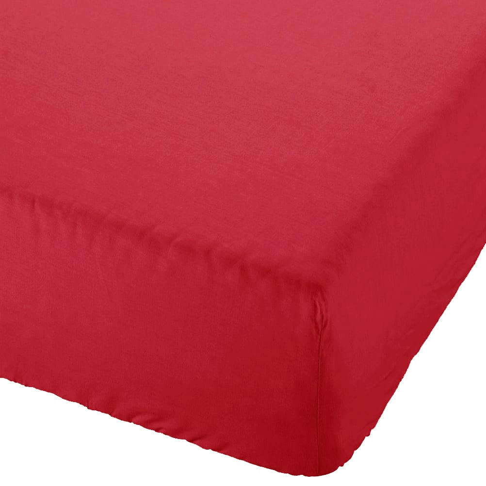 57FILS - Drap Housse 2 personnes uni en Coton Rouge 160x200 cm