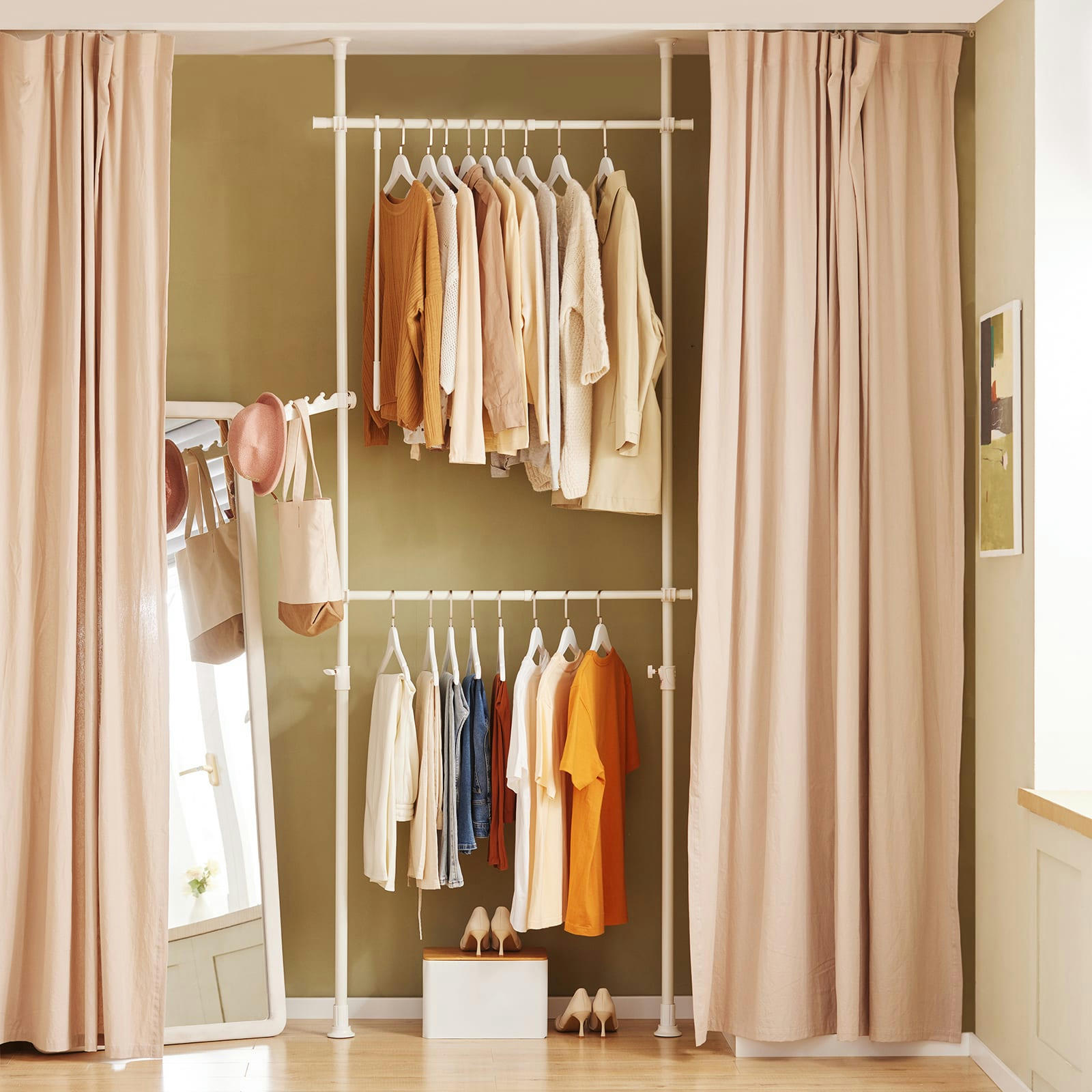 - Télescopique garde-Robe système avec 2 barres en fer blanc