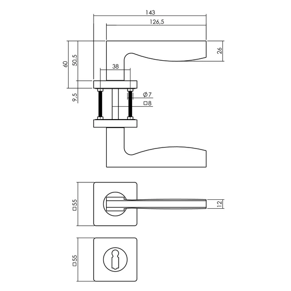 Türdrücker »Apollo«, 55x55x10 mm BB-Rosetten
