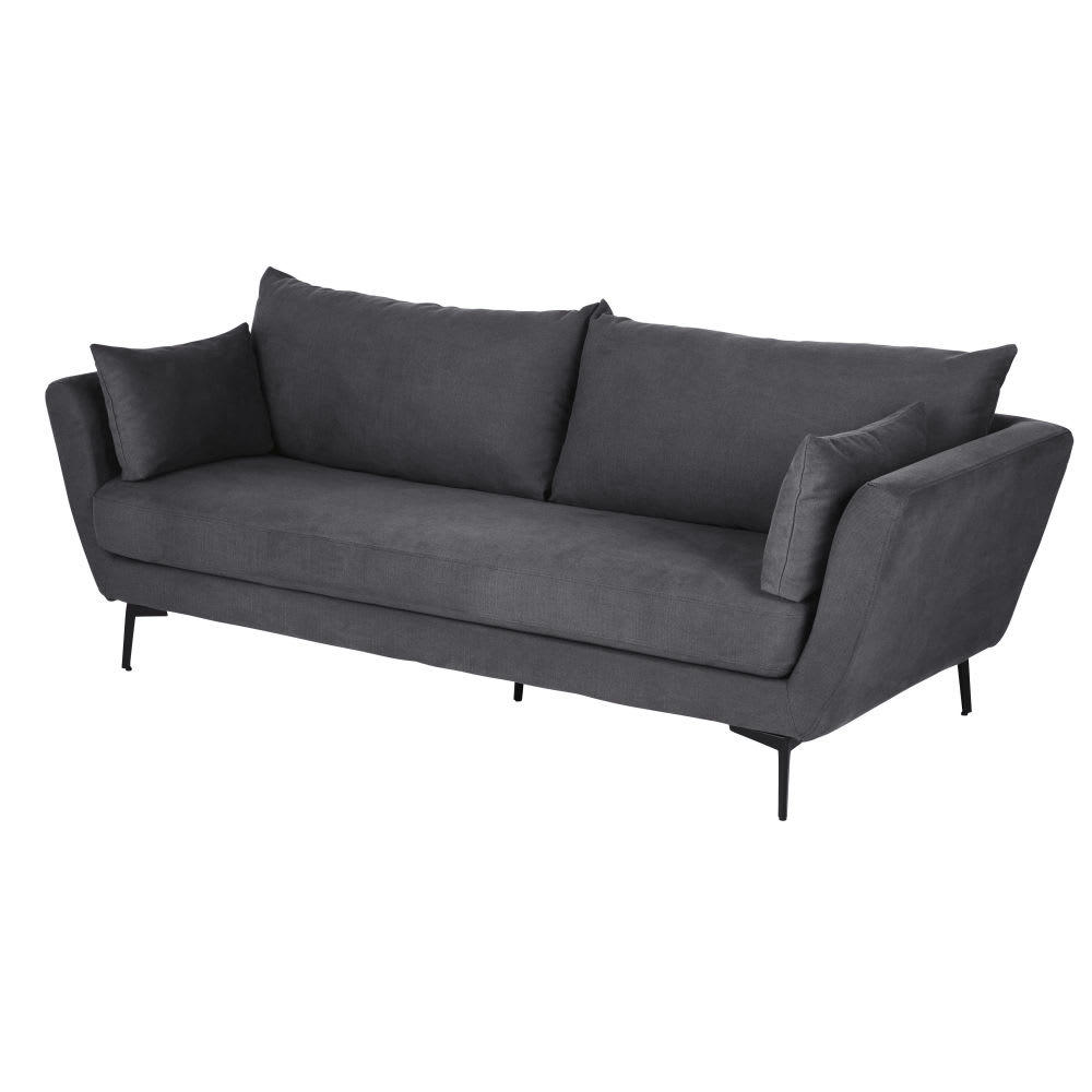 Prague - Canapé 3/4 places en coton et lin gris ardoise