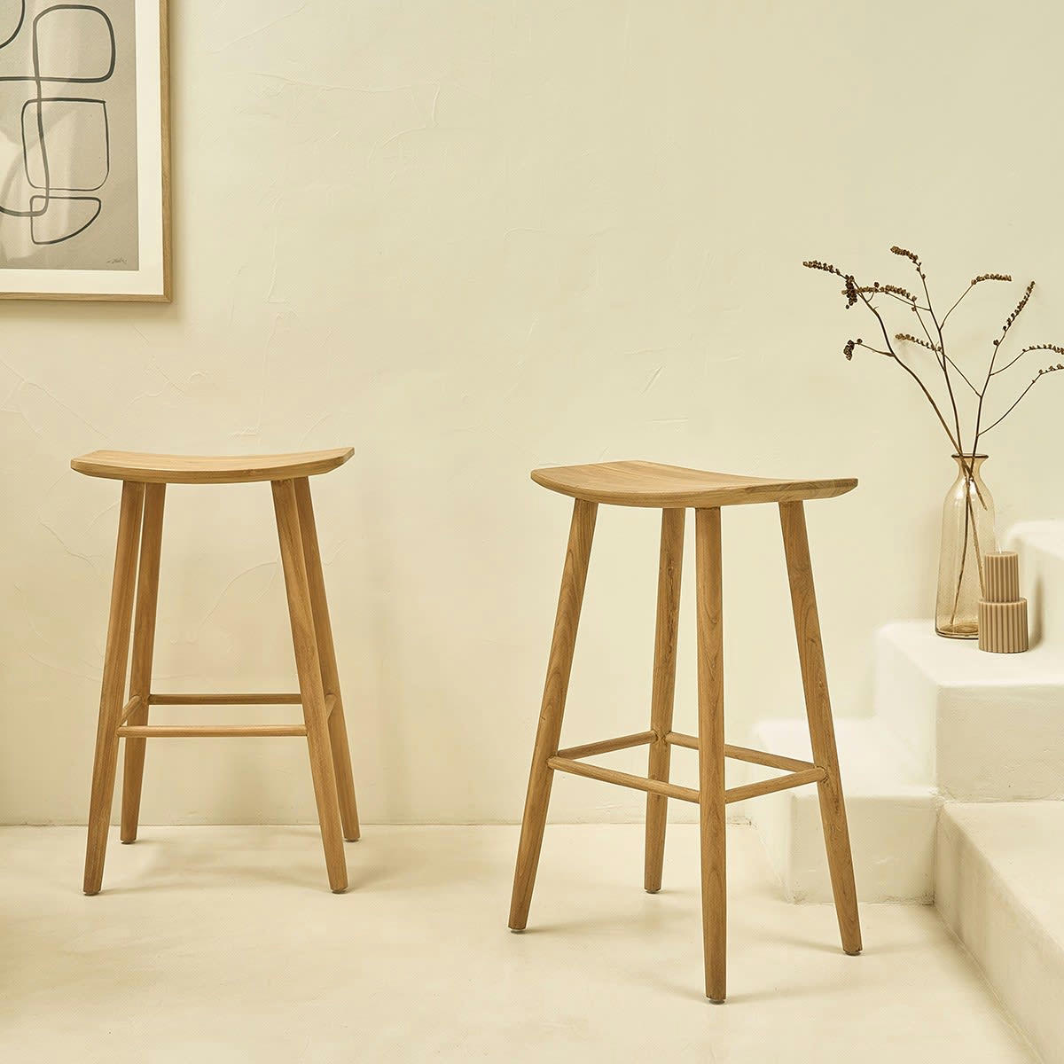 AMBRE - Lot de 2 tabourets en teck massif 75 cm