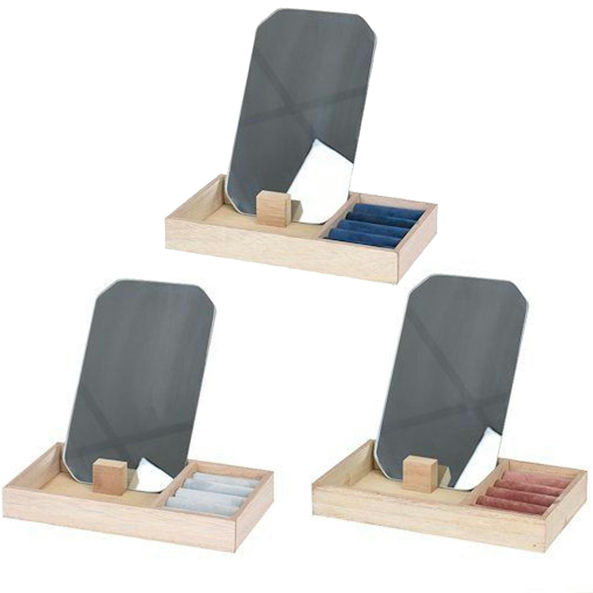 - Set de 3 boîtes à bijoux en bois et velours avec miroirs