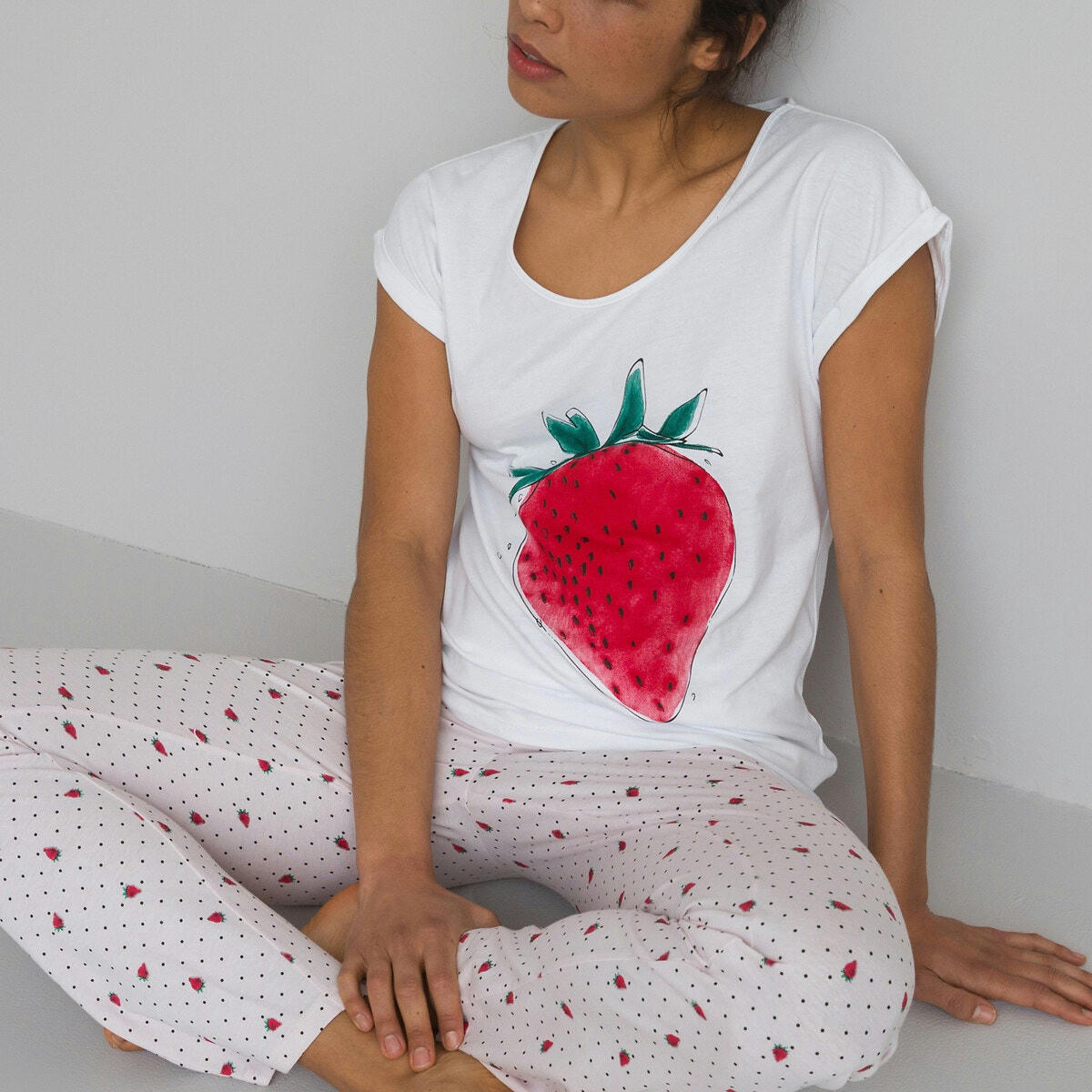 Pyjama en coton imprimé fraise