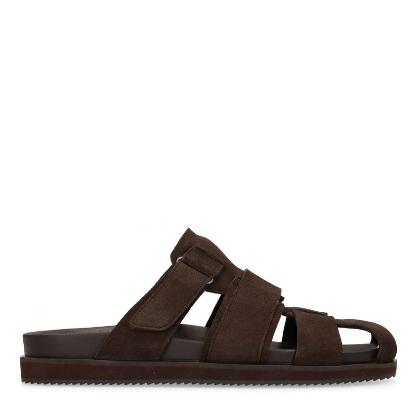 Manfield Donkerbruine suède slippers