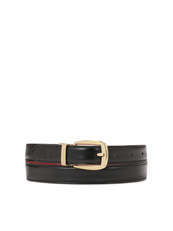 Red and black belt with gold buckle